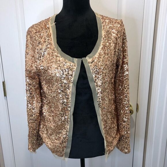 Rains Jackets & Blazers - Rain gold sequin and tulle long sleeve jacket size small